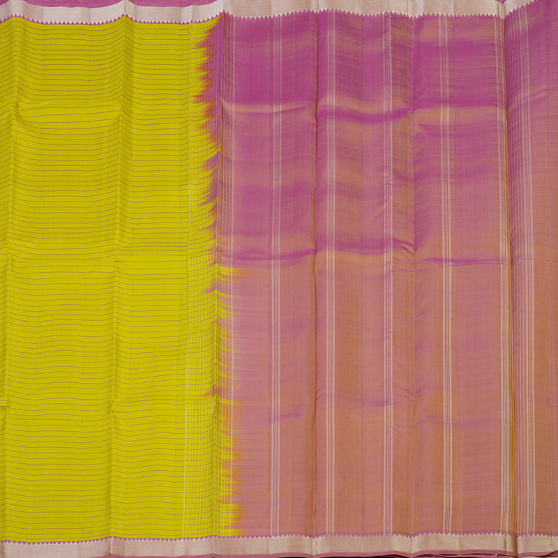 Hayagrivas Handloom Lemon Yellow Kanjivaram Silk Saree with Lotus Pink Border KBE1710K1-4