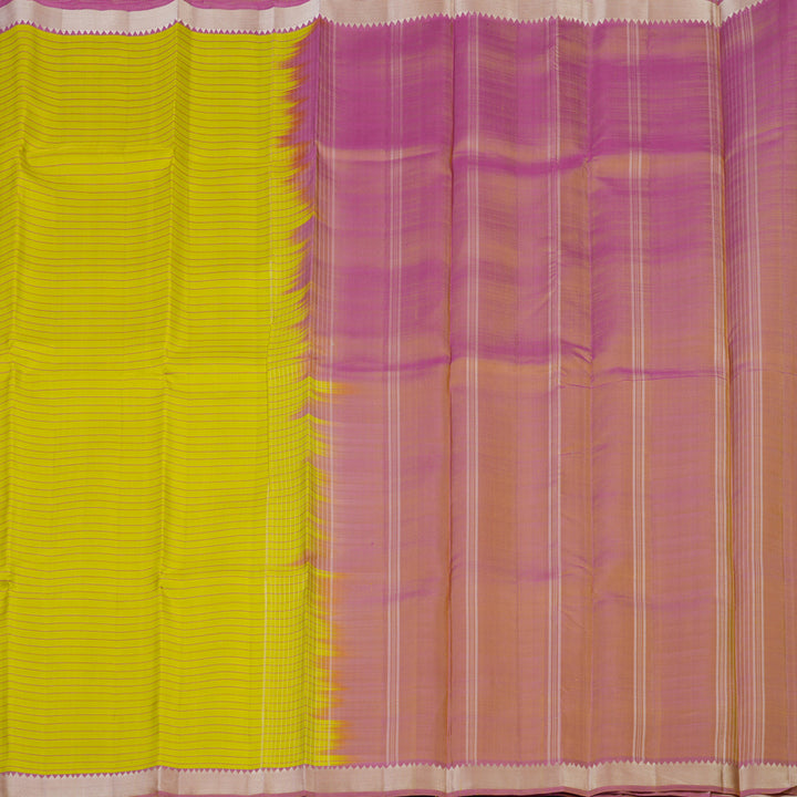Hayagrivas Handloom Lemon Yellow Kanjivaram Silk Saree with Lotus Pink Border KBE1710K1-4