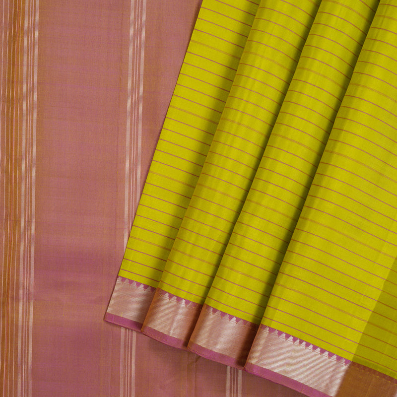 Hayagrivas Handloom Lemon Yellow Kanjivaram Silk Saree with Lotus Pink Border KBE1710K1-4