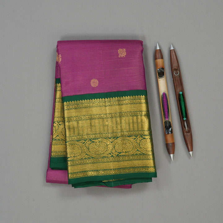 Hayagrivas Handloom Purple Kanjivaram Silk Saree with Bottle Green Border KBE1712K10-1