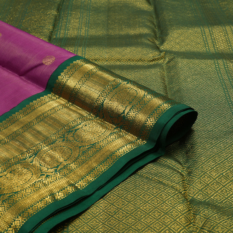 Hayagrivas Handloom Purple Kanjivaram Silk Saree with Bottle Green Border KBE1712K10-1