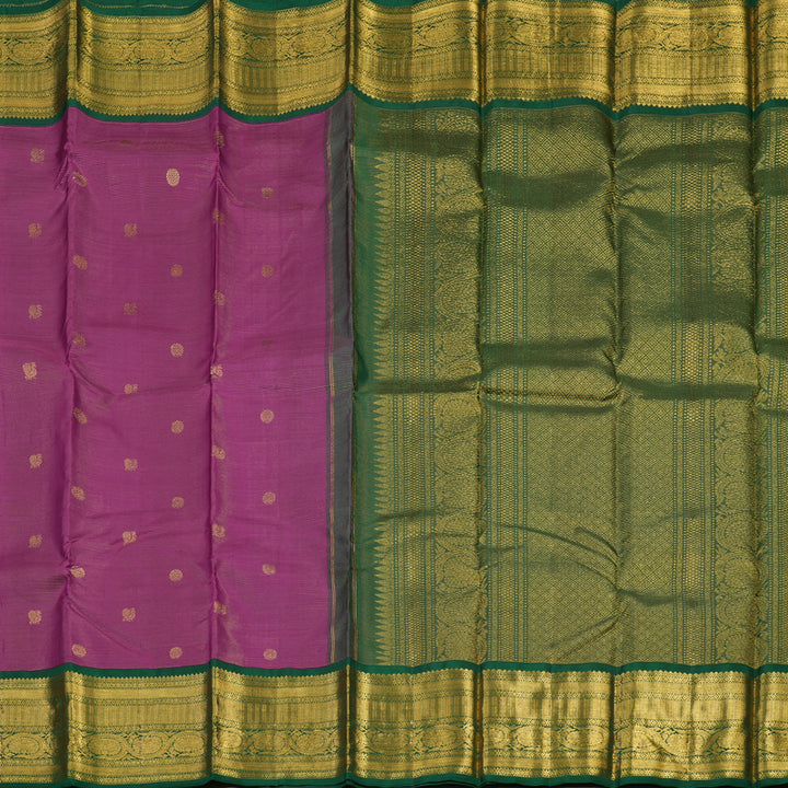 Hayagrivas Handloom Purple Kanjivaram Silk Saree with Bottle Green Border KBE1712K10-1