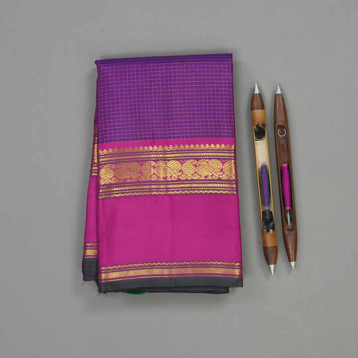 Hayagrivas Handloom Purple Kanjivaram Silk Saree with Magenta border KBE1713K4-1