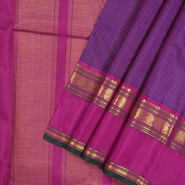Hayagrivas Handloom Purple Kanjivaram Silk Saree with Magenta border KBE1713K4-1