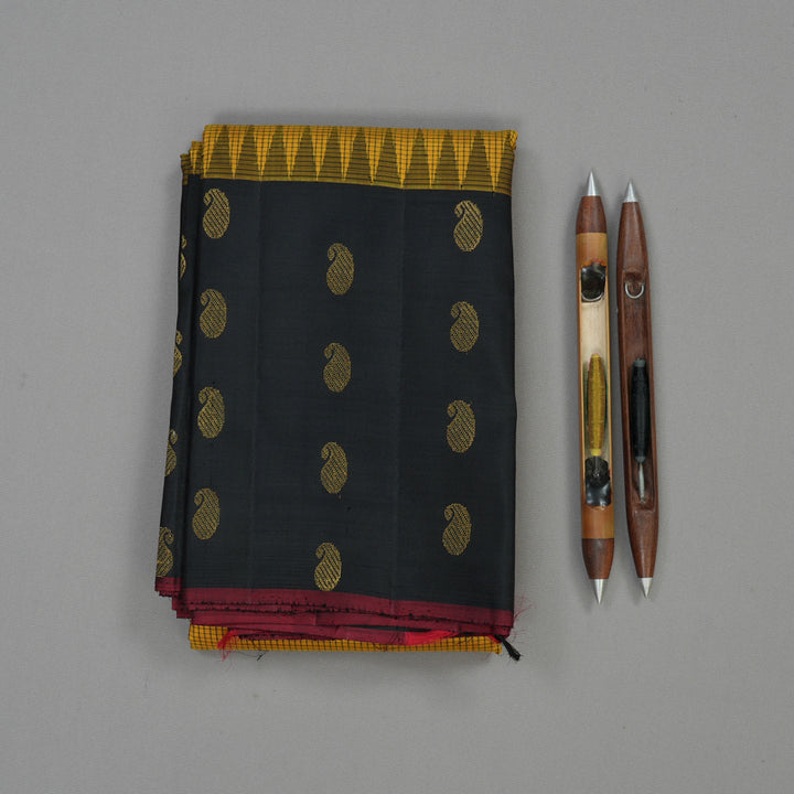 Hayagrivas Handloom Mustard Kanjivaram Silk Saree with Black Border KBE1713K6-1