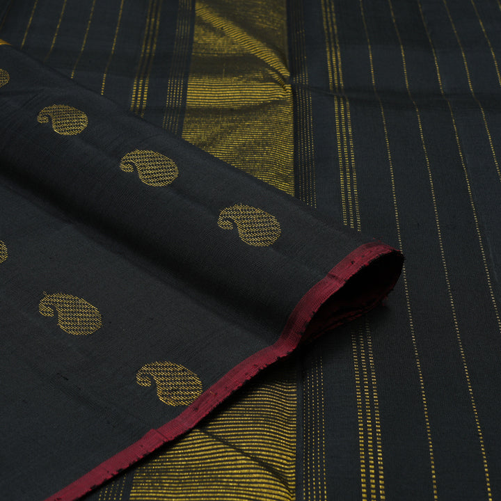Hayagrivas Handloom Mustard Kanjivaram Silk Saree with Black Border KBE1713K6-1