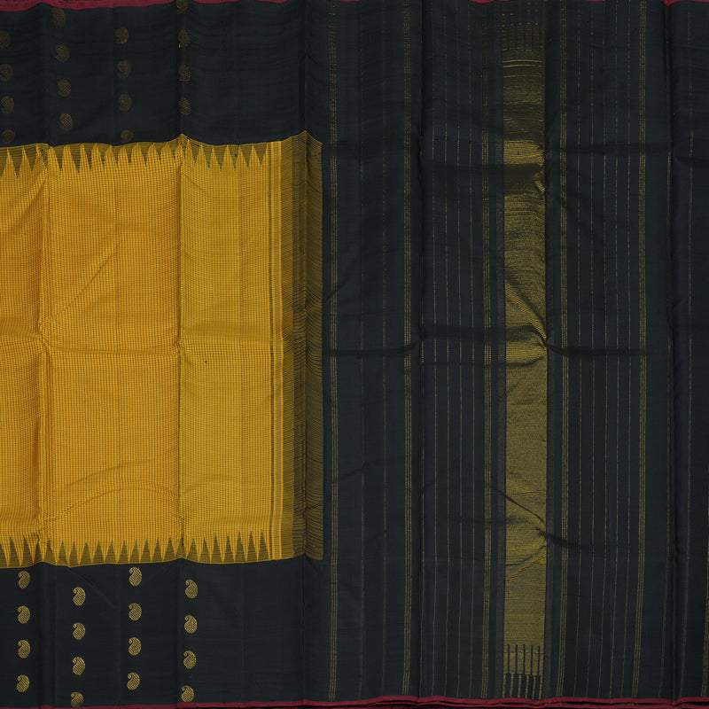 Hayagrivas Handloom Mustard Kanjivaram Silk Saree with Black Border KBE1713K6-1