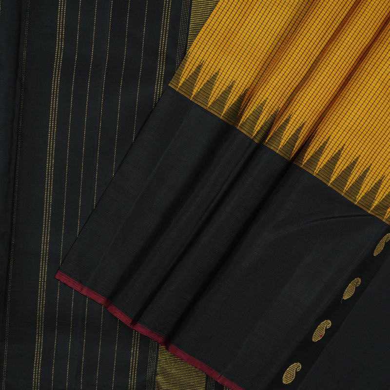 Hayagrivas Handloom Mustard Kanjivaram Silk Saree with Black Border KBE1713K6-1
