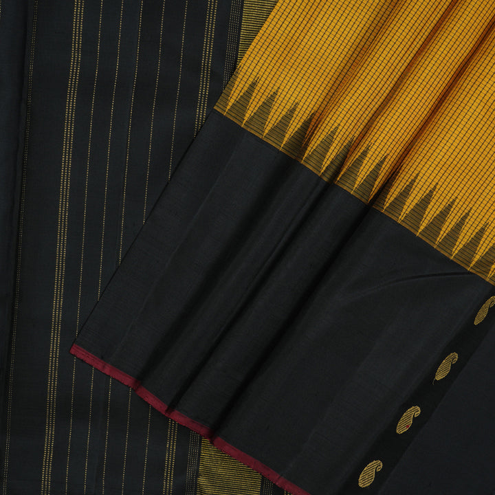 Hayagrivas Handloom Mustard Kanjivaram Silk Saree with Black Border KBE1713K6-1