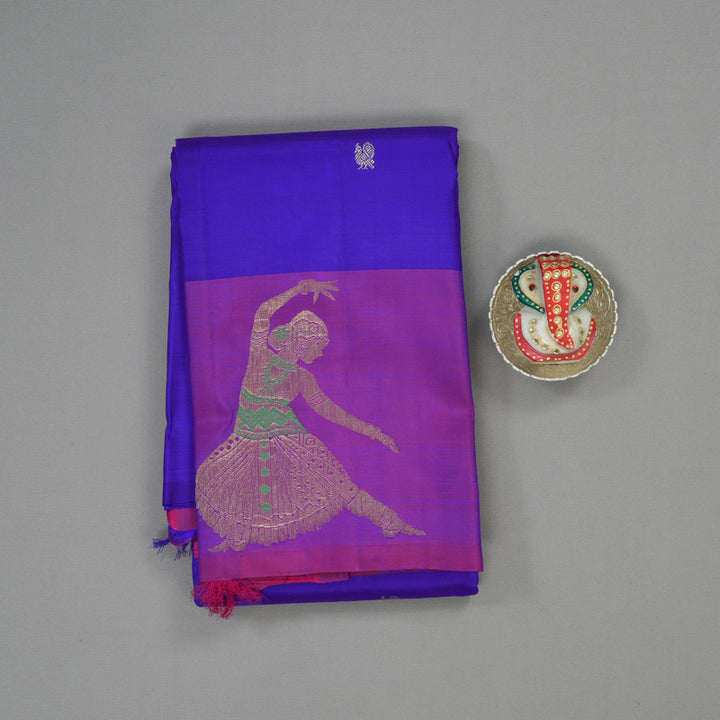 Hayagrivas Handloom Purplish Blue Kanjivaram Silk Saree with Purple border KBE1717K1-3