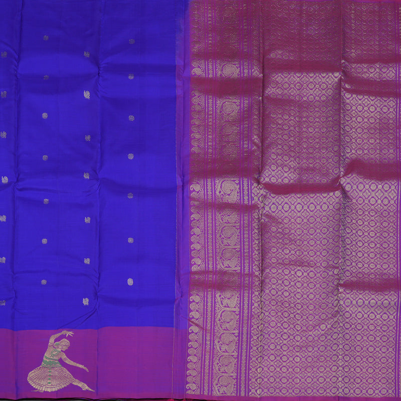 Hayagrivas Handloom Purplish Blue Kanjivaram Silk Saree with Purple border KBE1717K1-3