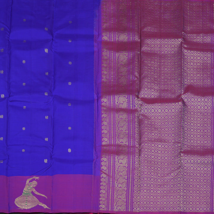 Hayagrivas Handloom Purplish Blue Kanjivaram Silk Saree with Purple border KBE1717K1-3