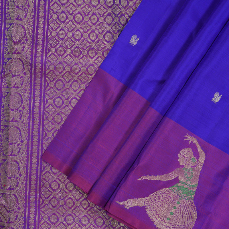 Hayagrivas Handloom Purplish Blue Kanjivaram Silk Saree with Purple border KBE1717K1-3