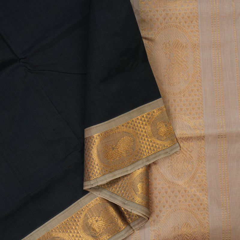 Hayagrivas Black Pure Silk Cotton Saree KBE1718K1-3