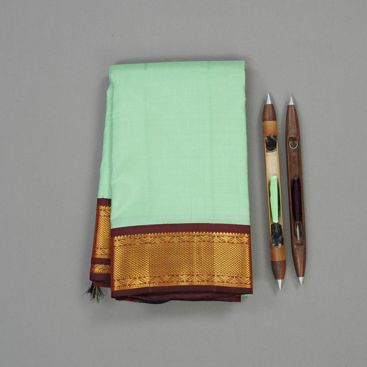 Hayagrivas Handloom Pista Green Kanjivaram Silk Saree with Araku Maroon border KBE1720K5-1