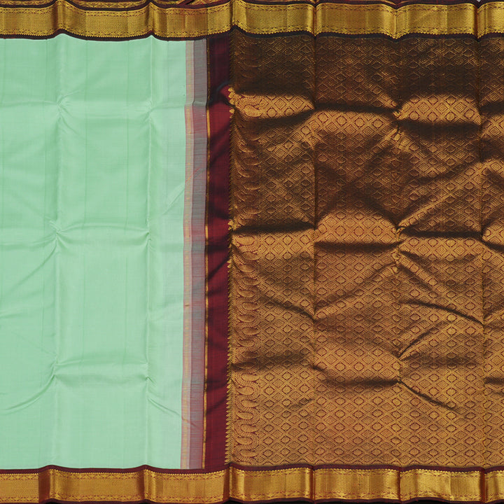 Hayagrivas Handloom Pista Green Kanjivaram Silk Saree with Araku Maroon border KBE1720K5-1