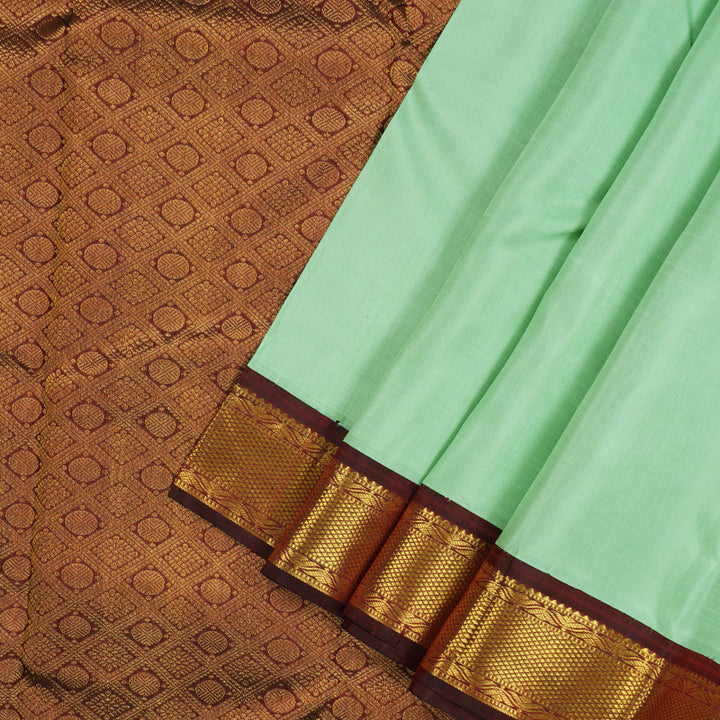 Hayagrivas Handloom Pista Green Kanjivaram Silk Saree with Araku Maroon border KBE1720K5-1