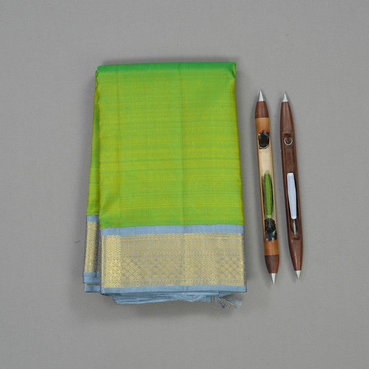 Hayagrivas Handloom Fluorescent Green Kanjivaram Silk Saree with Grey border KBE1720K5-2
