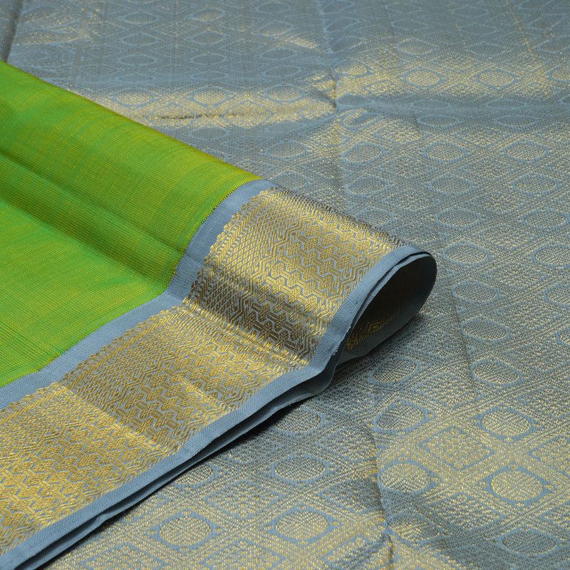 Hayagrivas Handloom Fluorescent Green Kanjivaram Silk Saree with Grey border KBE1720K5-2