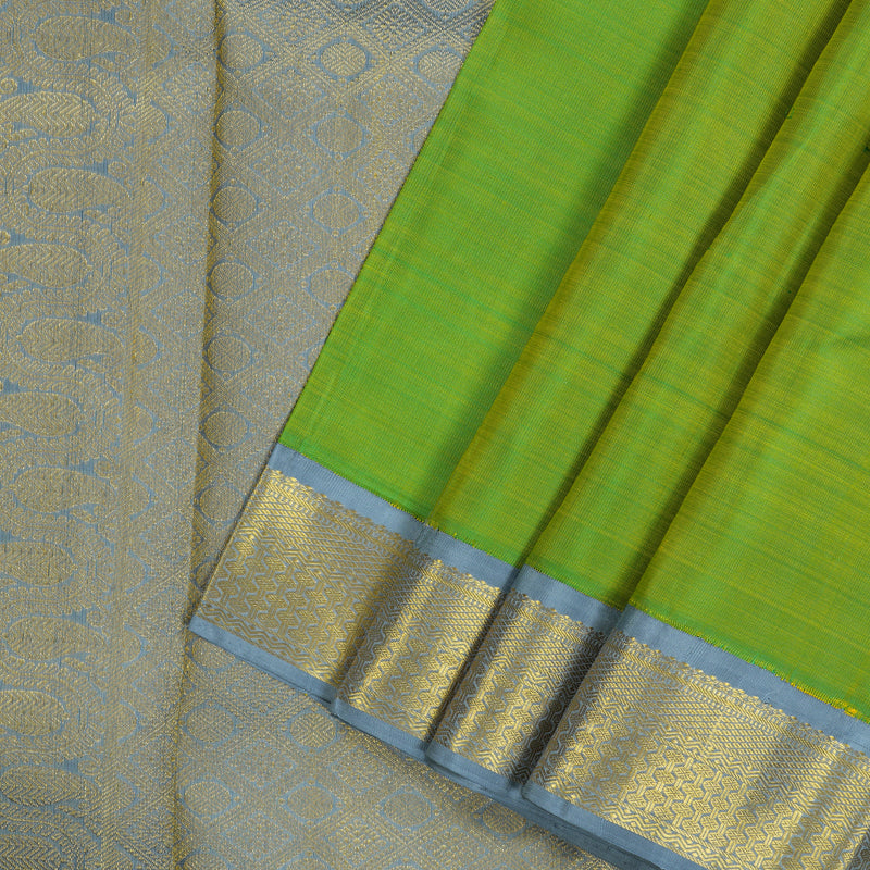 Hayagrivas Handloom Fluorescent Green Kanjivaram Silk Saree with Grey border KBE1720K5-2