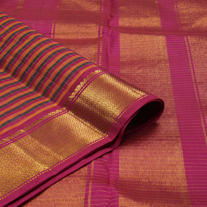 Hayagrivas Handloom Multicolour Checks Kanjivaram Silk Saree with Deep Pink Border KBE1721K2-1