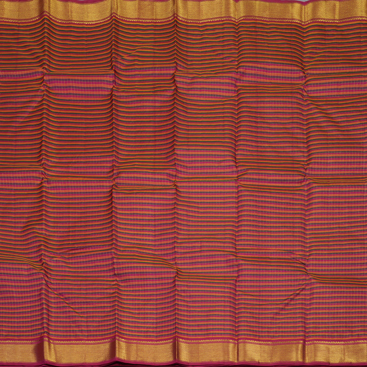 Hayagrivas Handloom Multicolour Checks Kanjivaram Silk Saree with Deep Pink Border KBE1721K2-1