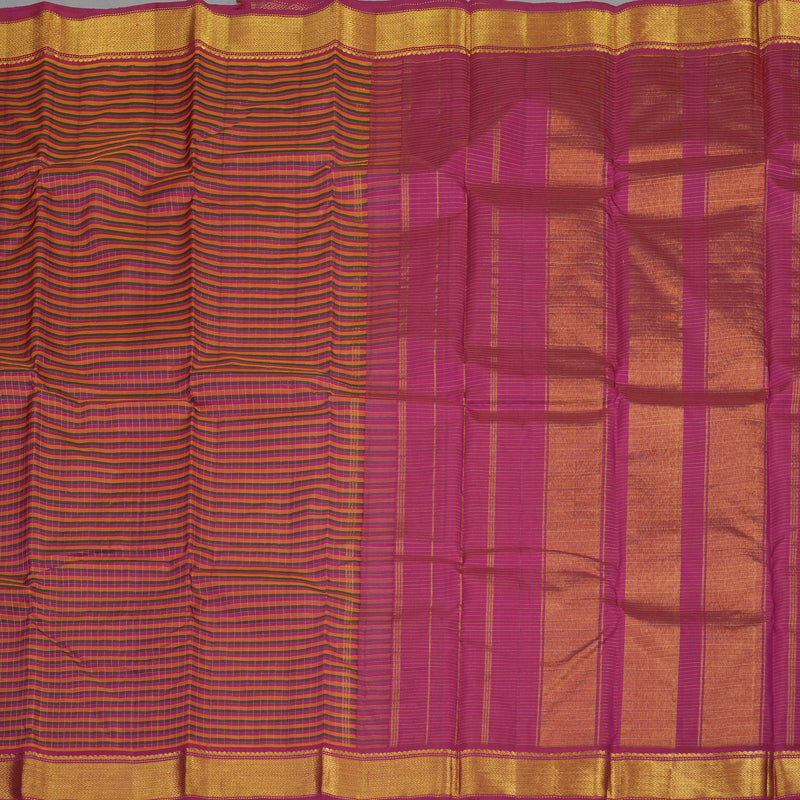 Hayagrivas Handloom Multicolour Checks Kanjivaram Silk Saree with Deep Pink Border KBE1721K2-1