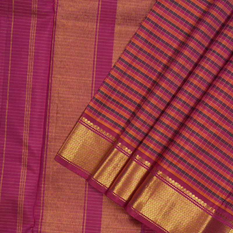 Hayagrivas Handloom Multicolour Checks Kanjivaram Silk Saree with Deep Pink Border KBE1721K2-1