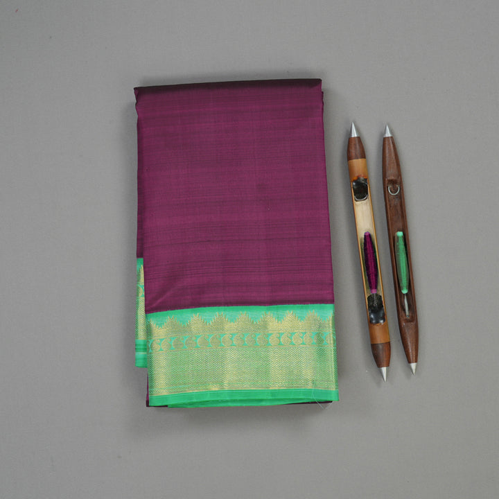 Hayagrivas Handloom Wine Purple Kanjivaram Silk Saree with Pastel Green border KBE1721K4-2