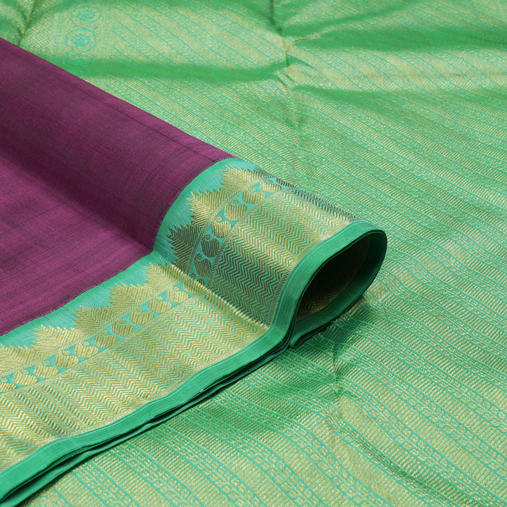 Hayagrivas Handloom Wine Purple Kanjivaram Silk Saree with Pastel Green border KBE1721K4-2