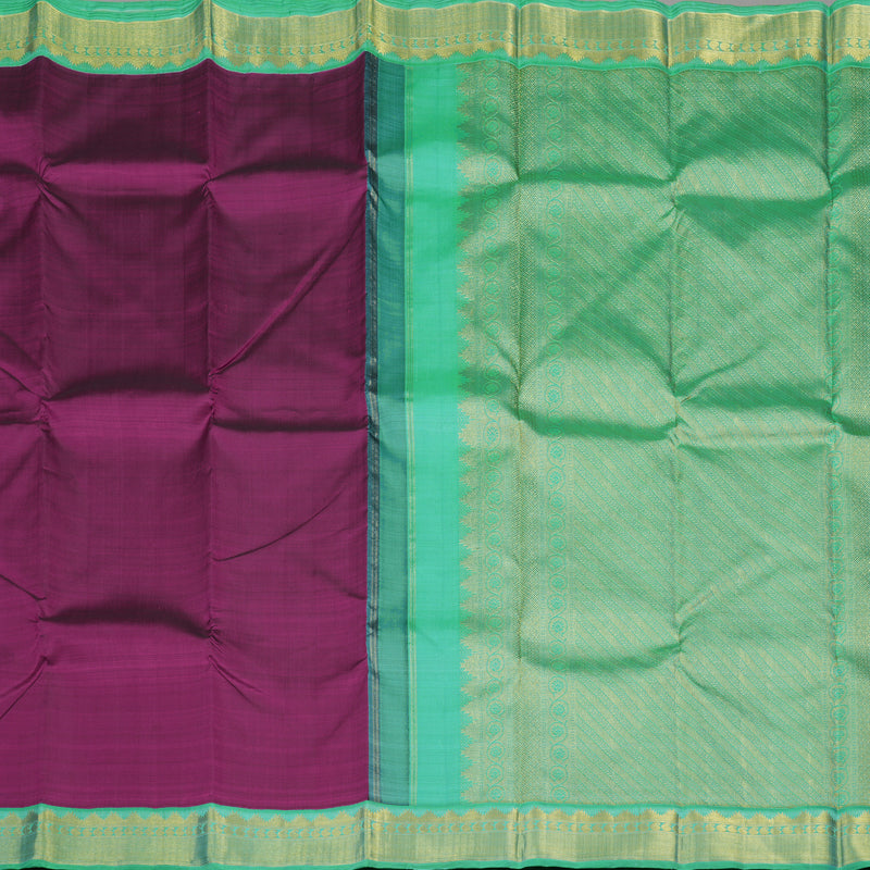 Hayagrivas Handloom Wine Purple Kanjivaram Silk Saree with Pastel Green border KBE1721K4-2