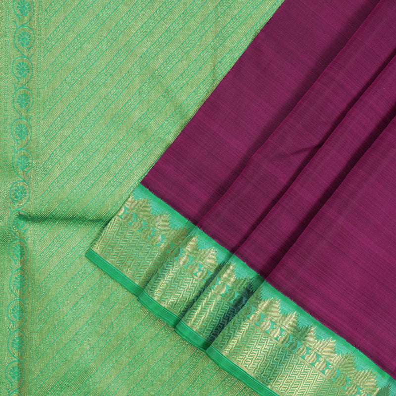 Hayagrivas Handloom Wine Purple Kanjivaram Silk Saree with Pastel Green border KBE1721K4-2