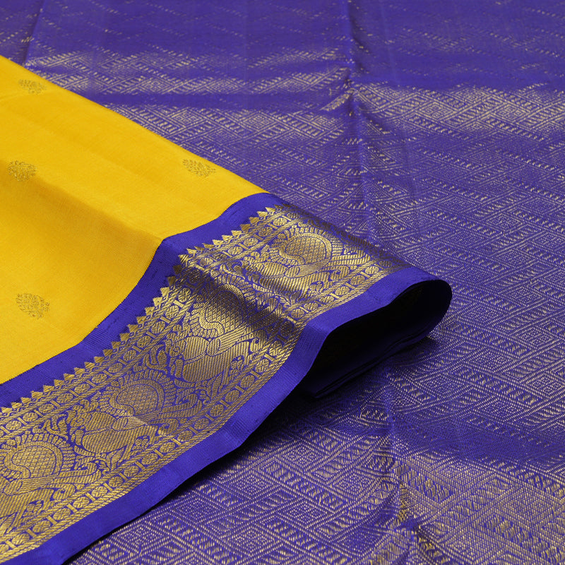 Hayagrivas Handloom Yellow Kanjivaram Silk Saree with Purplish Blue border KBE1721K6-2
