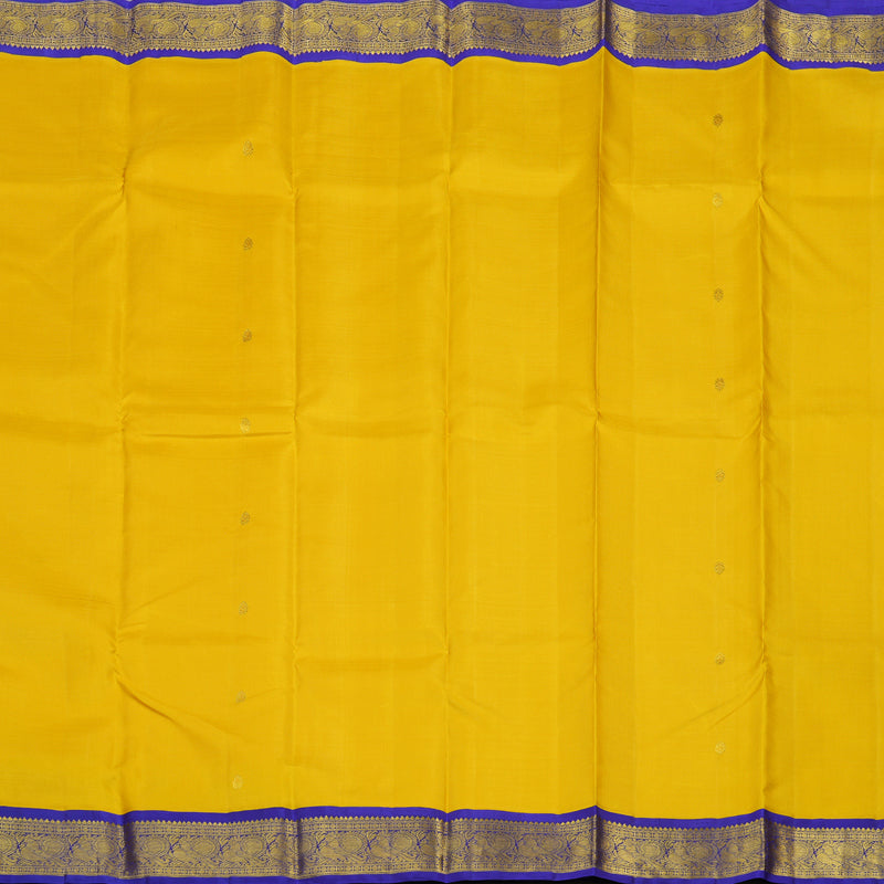 Hayagrivas Handloom Yellow Kanjivaram Silk Saree with Purplish Blue border KBE1721K6-2