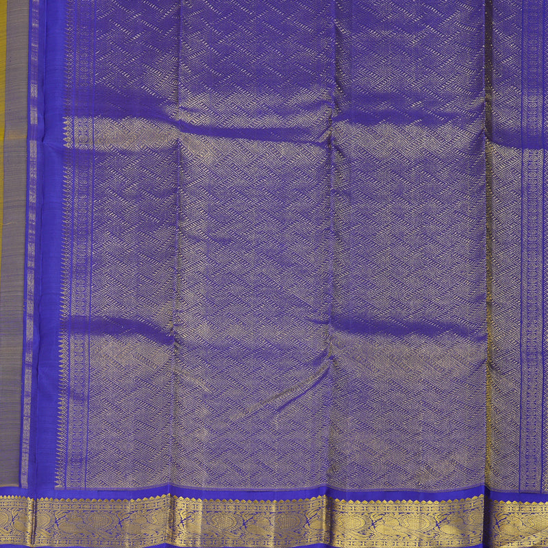 Hayagrivas Handloom Yellow Kanjivaram Silk Saree with Purplish Blue border KBE1721K6-2
