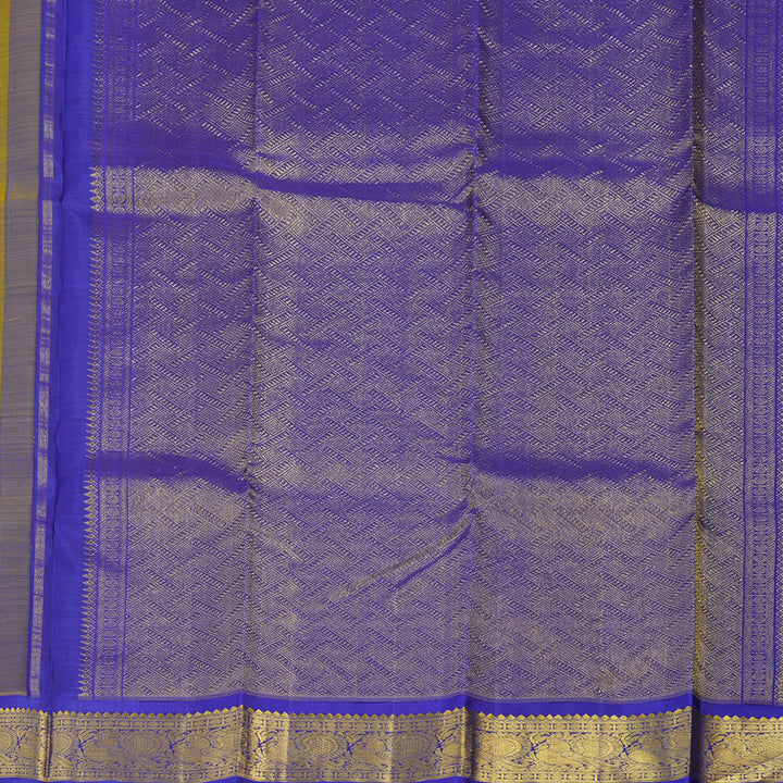 Hayagrivas Handloom Yellow Kanjivaram Silk Saree with Purplish Blue border KBE1721K6-2