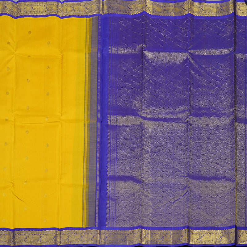 Hayagrivas Handloom Yellow Kanjivaram Silk Saree with Purplish Blue border KBE1721K6-2