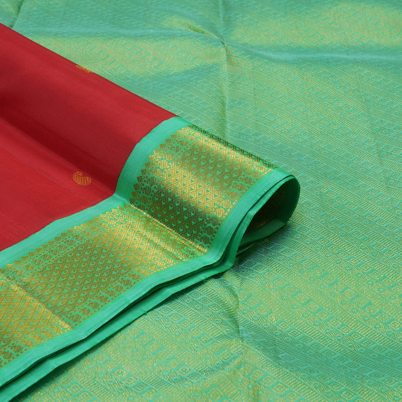 Hayagrivas Handloom Red Kanjivaram Silk Saree with Bright Teal border KBE1721K6-3