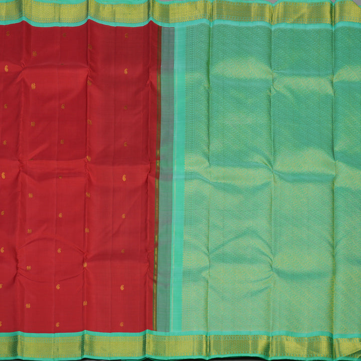 Hayagrivas Handloom Red Kanjivaram Silk Saree with Bright Teal border KBE1721K6-3