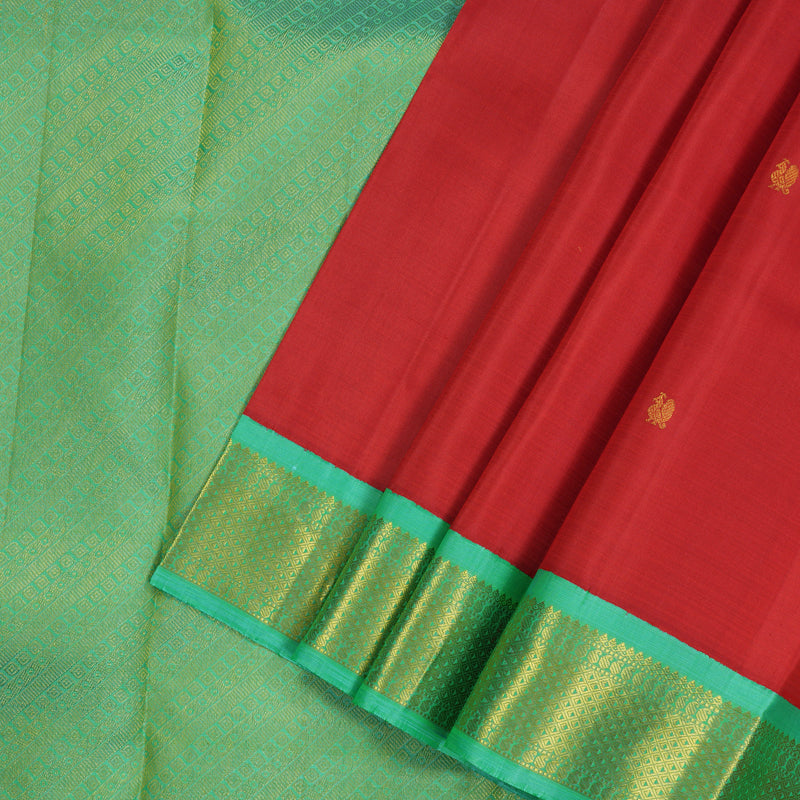 Hayagrivas Handloom Red Kanjivaram Silk Saree with Bright Teal border KBE1721K6-3