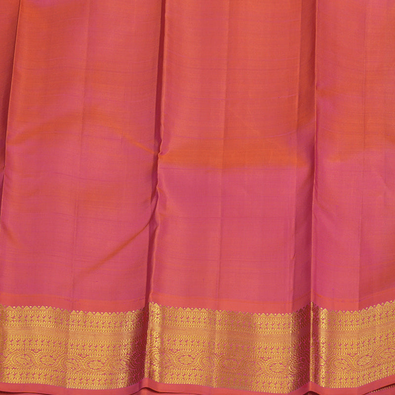 Hayagrivas Handloom Parrot Green Kanjivaram Silk Saree with Orangish-Pink Border KBE1721K7-3