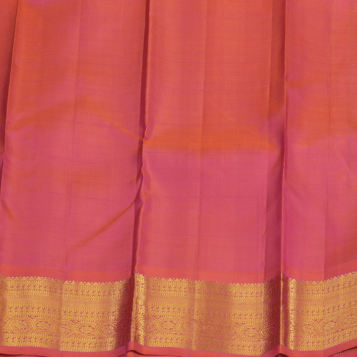Hayagrivas Handloom Parrot Green Kanjivaram Silk Saree with Orangish-Pink Border KBE1721K7-3