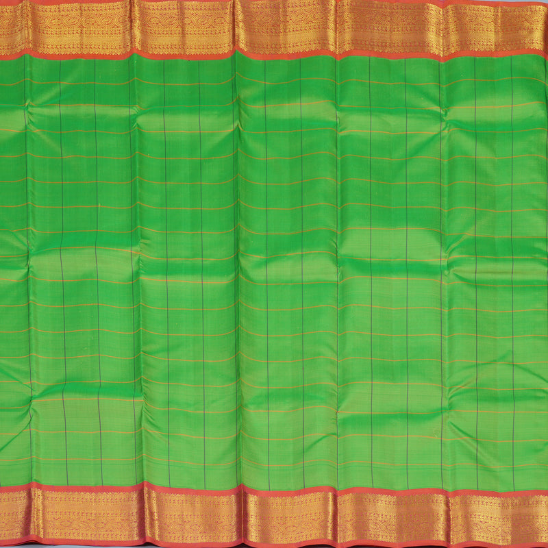 Hayagrivas Handloom Parrot Green Kanjivaram Silk Saree with Orangish-Pink Border KBE1721K7-3
