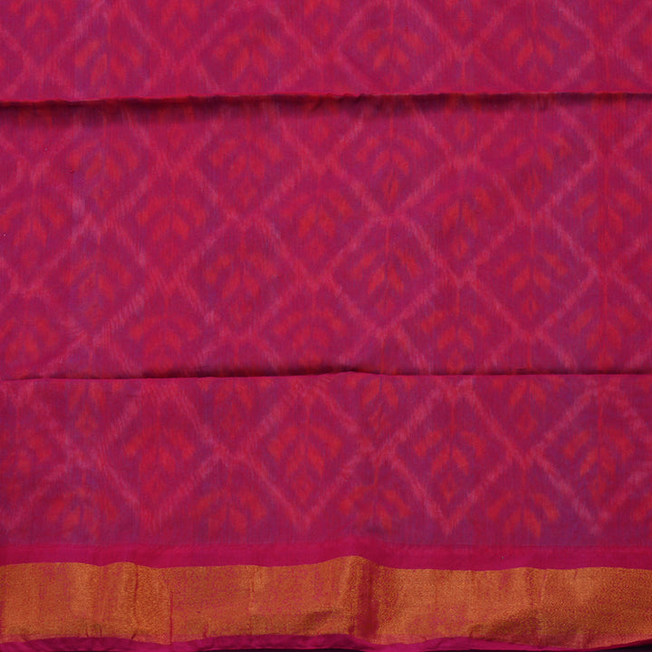 Hayagrivas Green Ikkat Silk Cotton Saree with Magenta border KBE1722K5-2