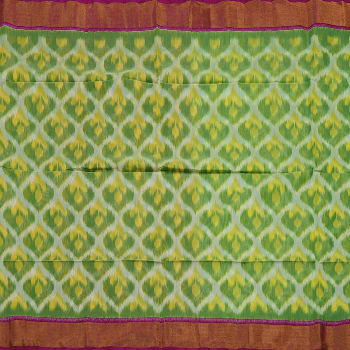 Hayagrivas Green Ikkat Silk Cotton Saree with Magenta border KBE1722K5-2