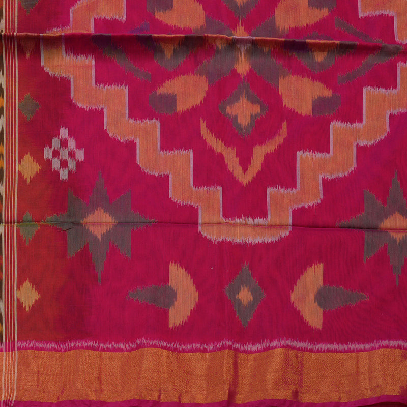 Hayagrivas Deep Mehandi Green Ikkat Silk Cotton Saree with Pink border KBE1722K5-3