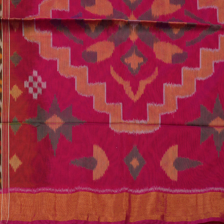 Hayagrivas Deep Mehandi Green Ikkat Silk Cotton Saree with Pink border KBE1722K5-3