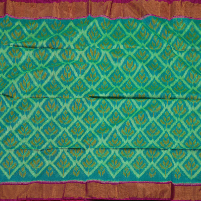 Hayagrivas Blue-Green Ikkat Silk Cotton Saree with Pink border KBE1722K5-5