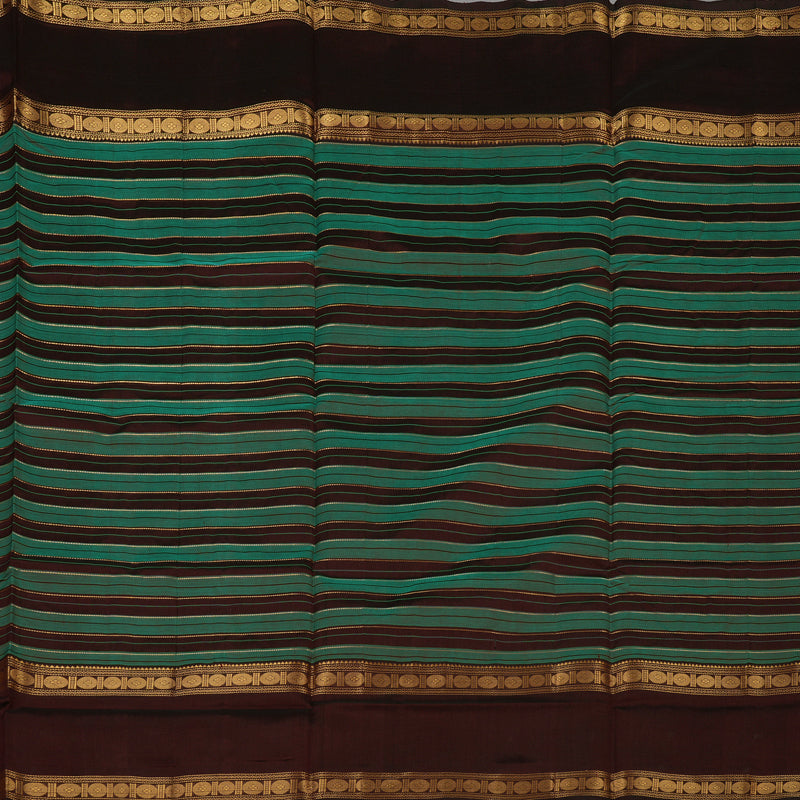 Hayagrivas Deep Brown & Teal stripes Pure Silk Cotton Saree KBE1723K9-5