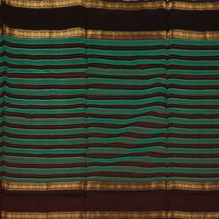 Hayagrivas Deep Brown & Teal stripes Pure Silk Cotton Saree KBE1723K9-5